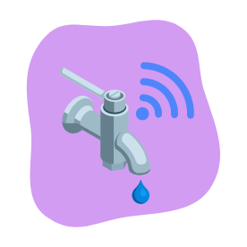 Illustration d’un robinet avec une goutte d’eau et le signe d’une connexion wifi